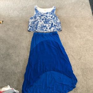 Anthropologie crop top and high low skirt